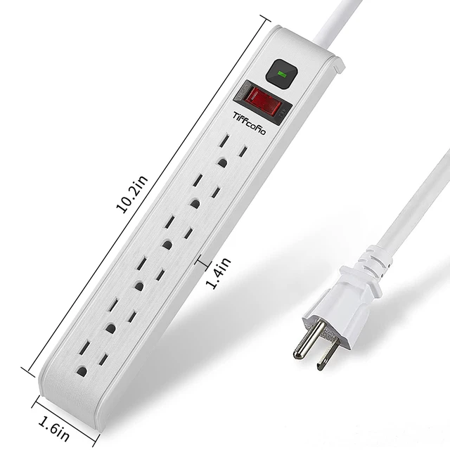 Alt view image 7 of 7 - Surge Protector Power Strip, 4 Feet Extension Cord, 600 Joules Surge Protection, Multiple Protection 6 Outlet Strip, 14 AWG Cord, 15A/1875W, ETL Listed, 2 Packs