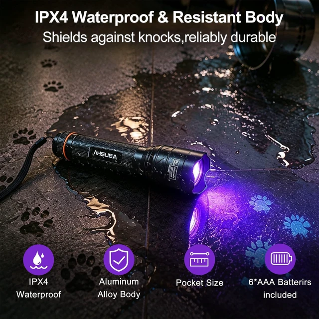 Alt view image 7 of 7 - 365nm UV Flashlight for Pet: 99% Enhance Hidden Stain Detection Rate | 40CM Wide Beam & UV Filter Deliver 10x Clearer Contrast - Reveals 0.1CM Dried Pets Urine on Carpet - No Missed Pinpoint Odor