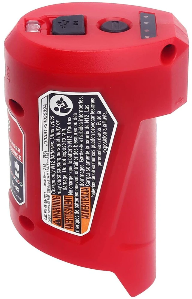 Main image of Compatible with Mil-Waukee 12V Battery Charger and Portable Power Source Adapter 48-59-1201, 49-24-2310 Compatible with Mil-Waukee 12 Volt Heated Jacket Battery (USB Charger Adapter-ONLY)