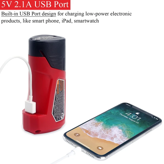 Alt view image 4 of 7 - Compatible with Mil-Waukee 12V Battery Charger and Portable Power Source Adapter 48-59-1201, 49-24-2310 Compatible with Mil-Waukee 12 Volt Heated Jacket Battery (USB Charger Adapter-ONLY)