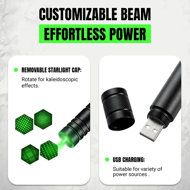 Alt view image 4 of 7 - High Power Green Laser Pointer | Tactical Long Range Green Laser Pointer | Single Press On/Off Tactical Lazer Pointer | Rechargeable Lazer Pointer and Carrying Case (X1)