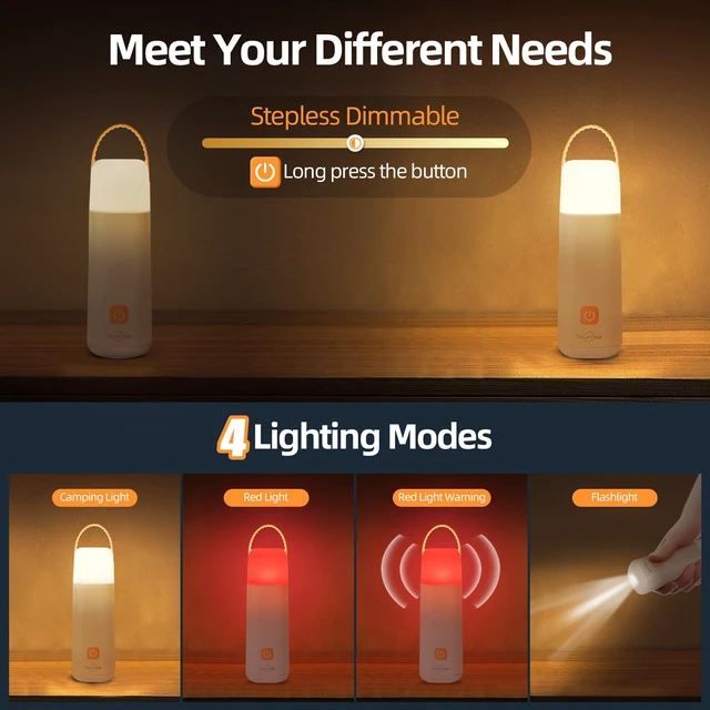 Alt view image 5 of 7 - LED Camping Lantern with 4 Modes, Up to 350 Hours, 1 Pack, Yellow | Rechargeable Camping Light and Flashlight Lantern with Red Light, Water Resistant Portable Tent Light for Outdoor Hiking