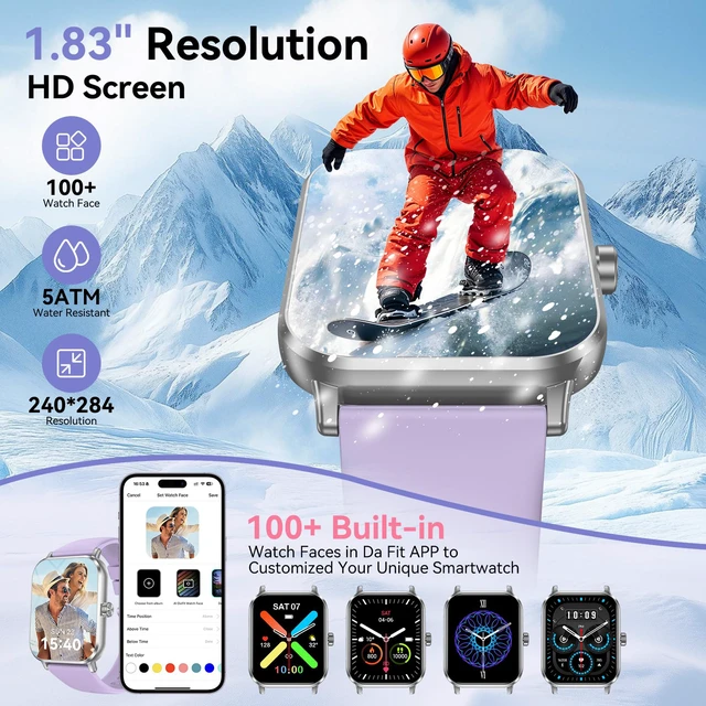 Alt view image 2 of 7 - Smart Watch for Men Women, 1.83" HD Touch Screen Smartwatch with Bluetooth Call, 5 ATM Waterproof, 130+ Sport Modes Fitness Tracker Heart Rate Sleep Monitor Pedometer, Compatible with Android iPhone