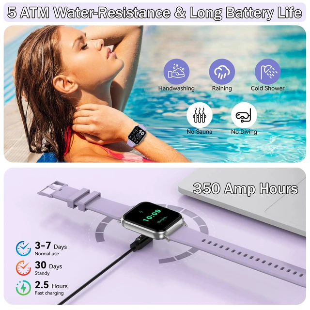 Alt view image 7 of 7 - Smart Watch for Men Women, 1.83" HD Touch Screen Smartwatch with Bluetooth Call, 5 ATM Waterproof, 130+ Sport Modes Fitness Tracker Heart Rate Sleep Monitor Pedometer, Compatible with Android iPhone