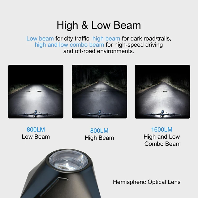 Alt view image 6 of 7 - Bike Light for Night Riding, Front Bike Lights 1600 Lumens USB-C Rechargeable Bicycle Light IP66 Waterproof Bike Headlight for City Commuting Night Riding Cycling