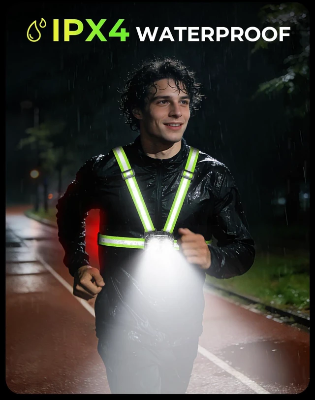 Alt view image 6 of 7 - 800LM Ultra Bright & 7+2 Modes Running Lights for Runners with Rear Light, 45° Beam & 360° Reflective Vest, IPX4 Waterproof Reflective Running Vest for Night Walking/Jogging, 4-25Hrs Runtime