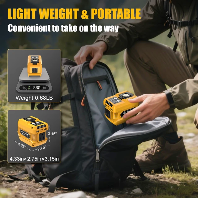 Alt view image 5 of 7 - 220W Portable Power Inverter Compatible with Dewalt 20V Battery | DC 20V to AC 110V Battery Inverter, 400LM LED Light, 1 AC Outlet, 2 USB & 1 TypeC Fast Charging (Battery Not Included)