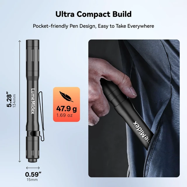 Alt view image 6 of 7 - Pen Light Pocket EDC Flashlight USB-C Rechargeable Portable Handheld Penlights IP67 Waterproof Durable Flash Lights for Home Office Outdoor Night Walking Checking Inspection Emergencies