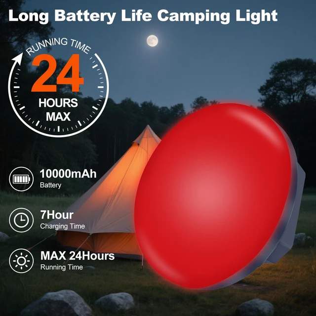 Alt view image 4 of 6 - Rechargeable 3000LM Red Light Camping Light Tent Camping Lantern Fishing Lantern