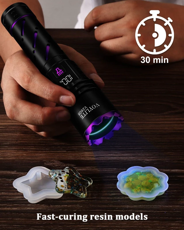 Alt view image 5 of 6 - 30W High Power 365nm UV Flashlight Rechargeable LCD Power Display | 12H Long Lasting Pro Ultraviolet Black Light Detector for Pet Urine Stains, Scorpions, Resin Curing, Fluorescent Minerals