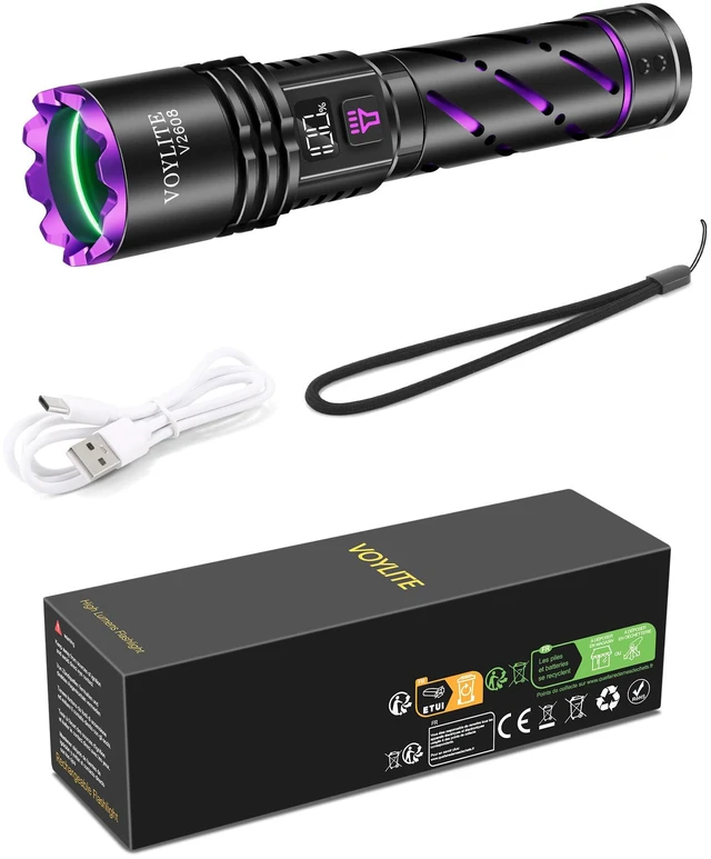 Alt view image 6 of 6 - 30W High Power 365nm UV Flashlight Rechargeable LCD Power Display | 12H Long Lasting Pro Ultraviolet Black Light Detector for Pet Urine Stains, Scorpions, Resin Curing, Fluorescent Minerals