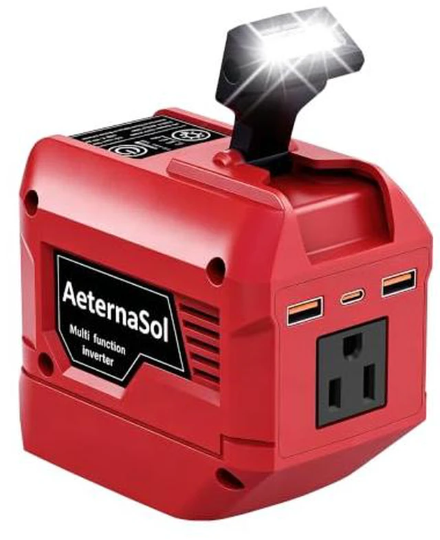 Main image of 250W Power Inverter Compatible with Milwaukee 18V Battery (1-Pack) | Battery not included, DC 18V to AC 110V Portable Power Station, 2 USB Ports & 1 Type-C Fast Charging, 200LM LED Work Light