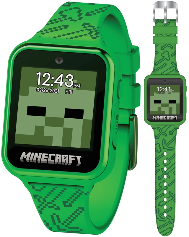 Alt view image 2 of 6 - Minecraft Kids Smart Watch Touchscreen Interactive Watch with 10 Customizable Clock Faces, Built-in Camera, Video Recorder, Alarm, Calculator, Games & Pedometer Fits Wrists 5.5" to 8"