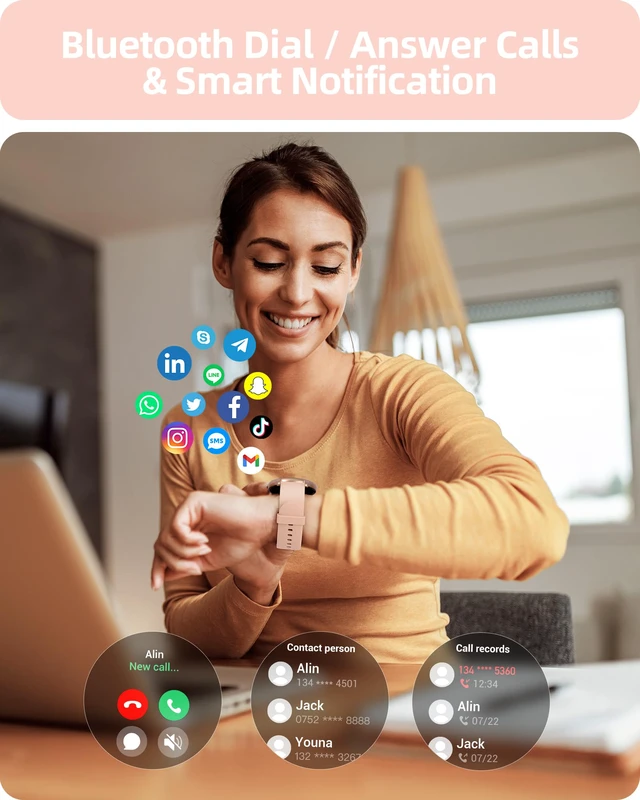 Alt view image 2 of 7 - Smart Watch for Women(Answer/Make Calls), Fitness Tracker Watch | IP68 Waterproof, 100+ Sports Modes, Heart Rate/Sleep/SpO2/Steps Monitor, Round HD Smartwatch for Android & iPhone, Rose Gold