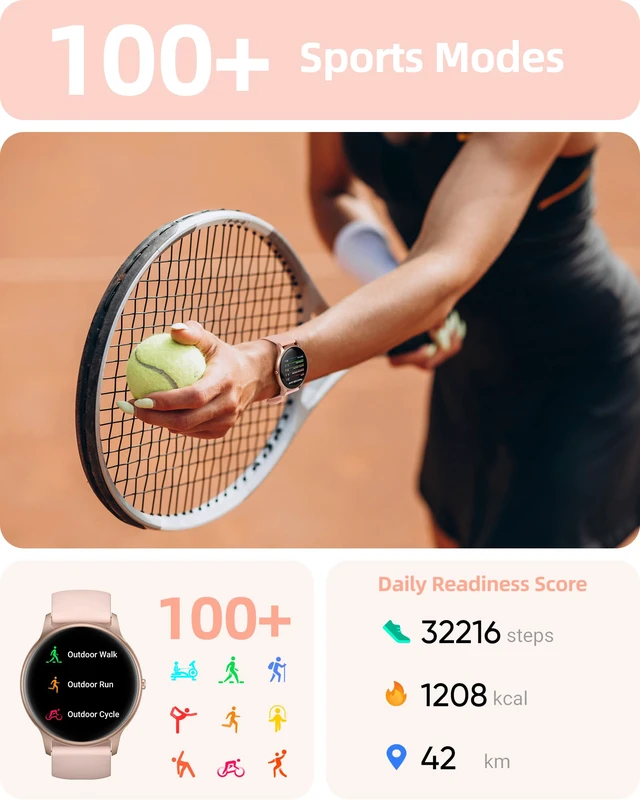 Alt view image 4 of 7 - Smart Watch for Women(Answer/Make Calls), Fitness Tracker Watch | IP68 Waterproof, 100+ Sports Modes, Heart Rate/Sleep/SpO2/Steps Monitor, Round HD Smartwatch for Android & iPhone, Rose Gold