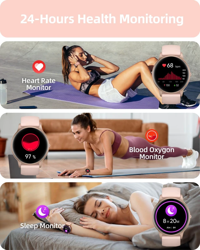 Alt view image 3 of 7 - Smart Watch for Women(Answer/Make Calls), Fitness Tracker Watch | IP68 Waterproof, 100+ Sports Modes, Heart Rate/Sleep/SpO2/Steps Monitor, Round HD Smartwatch for Android & iPhone, Rose Gold