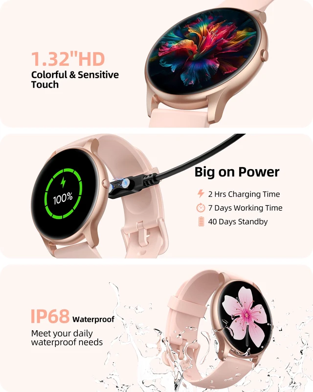 Alt view image 5 of 7 - Smart Watch for Women(Answer/Make Calls), Fitness Tracker Watch | IP68 Waterproof, 100+ Sports Modes, Heart Rate/Sleep/SpO2/Steps Monitor, Round HD Smartwatch for Android & iPhone, Rose Gold
