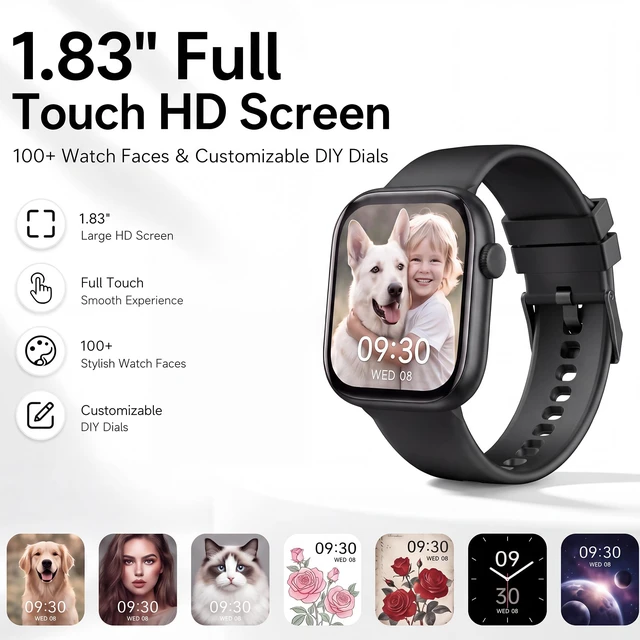 Alt view image 2 of 7 - Smart Watch for Women Men, Bluetooth Answer/Make Call, 1.83" HD Touchscreen | IP67 Waterproof Fitness Tracker, Heart Rate/Sleep Monitor, DIY Dial, Multi-Sport Modes Pedometer, Smartwatch