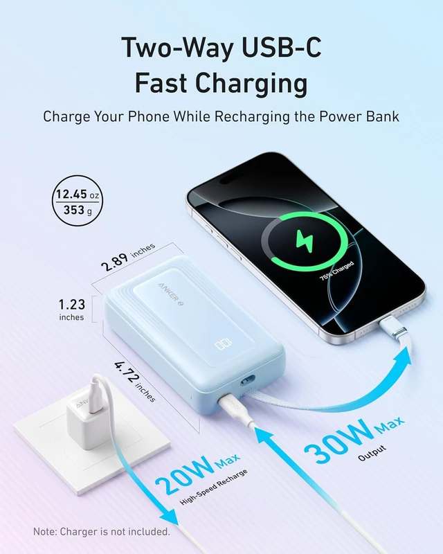 Alt view image 5 of 6 - Zolo Power Bank,20,000mAh 30W Portable Charger with Built-in USB-C | 20,000mAh High-Speed Portable Charger for iPhone 17 / 16 / 15 Series, Galaxy, and More