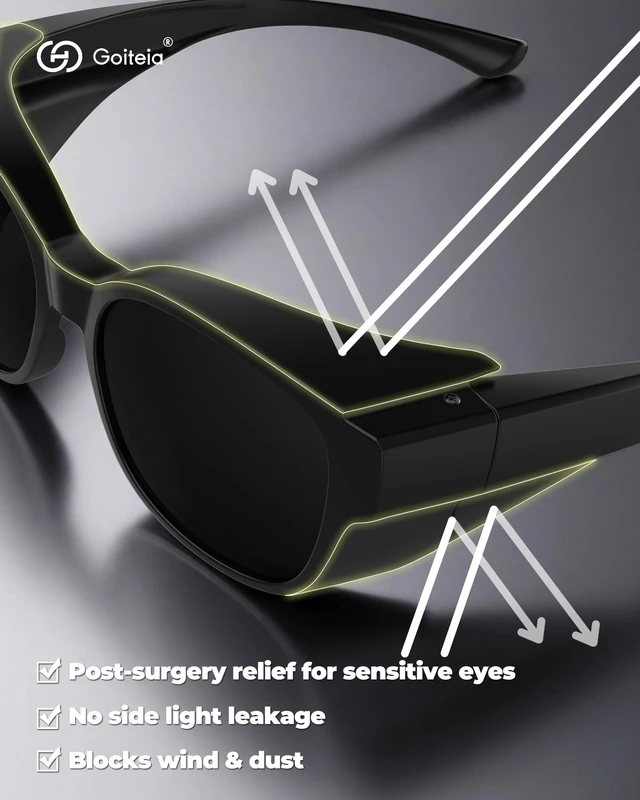 Alt view image 3 of 7 - Cataract Sunglasses, Light Sensitivity, CAT4 Dark Fit Over Glasses | Super Dark Large Wide Wrap Around Sunglasses For Post Laser Eye Surgery,Polarized UV400 Protection,Made Eyes Not Feel Sore