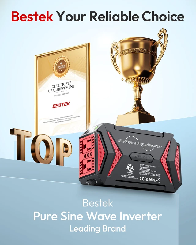Alt view image 7 of 7 - Pure Sine Wave Power Inverter, 300W DC 12-17V to 110V AC Car Adapter | Vehicle Plug in Cigarette Lighter Outlet Solar Inverter, 4.8A Dual USB Fast Charging Ports for Phone, Laptop, CPAP(Black)