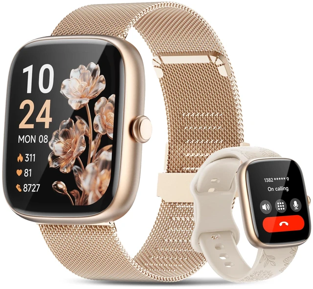 Main image of Smart Watches for Women Android/iPhone, Fitness Trackers with Answer/Call | Sleep Tracker/Step Counter/Heart Rate/SpO2 Monitor, Health Watch for 100+ Sports Modes, IP68 Waterproof, 2 Changeable Bands