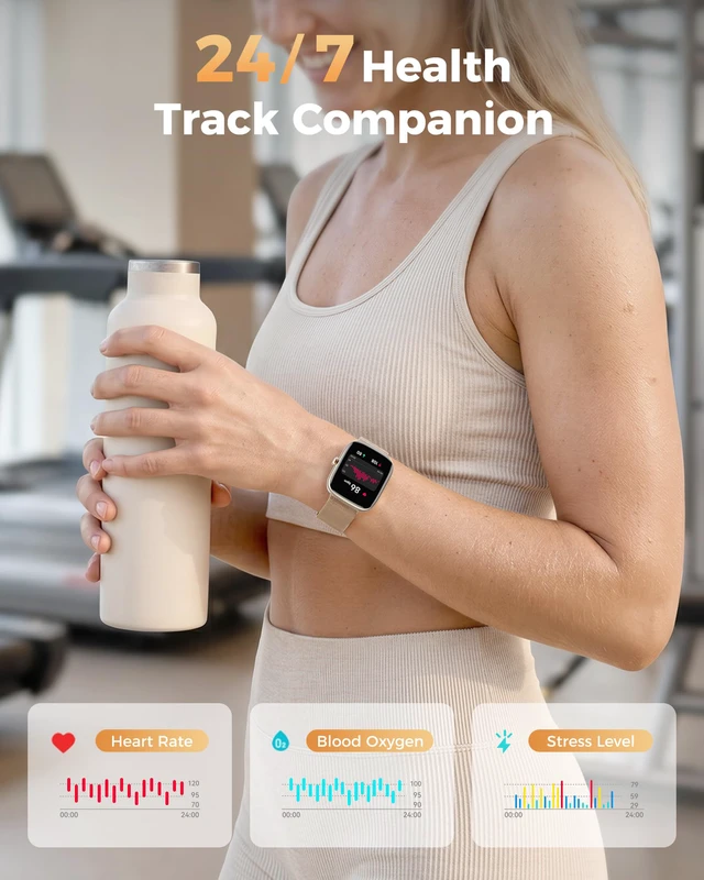 Alt view image 2 of 7 - Smart Watches for Women Android/iPhone, Fitness Trackers with Answer/Call | Sleep Tracker/Step Counter/Heart Rate/SpO2 Monitor, Health Watch for 100+ Sports Modes, IP68 Waterproof, 2 Changeable Bands