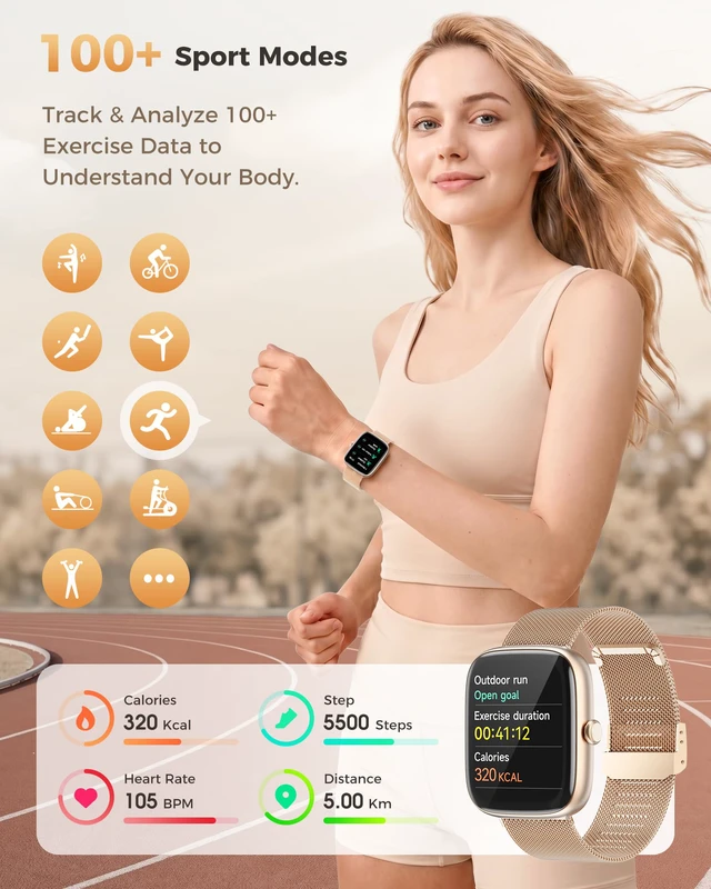 Alt view image 4 of 7 - Smart Watches for Women Android/iPhone, Fitness Trackers with Answer/Call | Sleep Tracker/Step Counter/Heart Rate/SpO2 Monitor, Health Watch for 100+ Sports Modes, IP68 Waterproof, 2 Changeable Bands