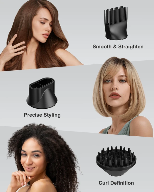 Alt view image 5 of 7 - Hair Dryer with Comb | 1800W Blow Dryer with Diffuser for Curly Hair | Plasma Ionic Hairdryer for Frizz Control | Foldable & Protable Design for Travel | 6.5 ft ALCI Cord for Women and Men