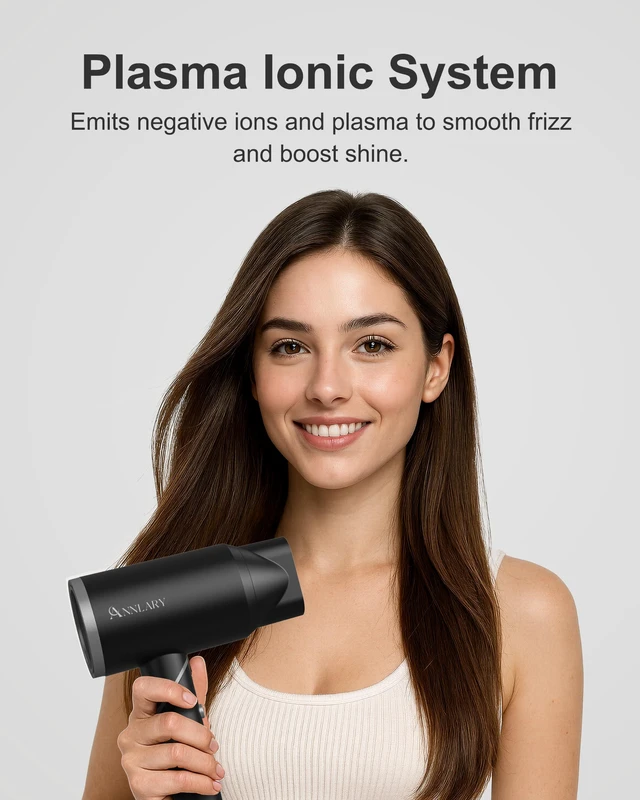 Alt view image 4 of 7 - Hair Dryer with Comb | 1800W Blow Dryer with Diffuser for Curly Hair | Plasma Ionic Hairdryer for Frizz Control | Foldable & Protable Design for Travel | 6.5 ft ALCI Cord for Women and Men