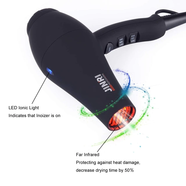 Alt view image 3 of 7 - Ionic Hair Dryer with Diffuser & Comb and Concentrator, Lightweight Quiet Infrared Blow Dryer, Powerful 1875 Watt Motor for Smooth and Fast Drying Hair, Black