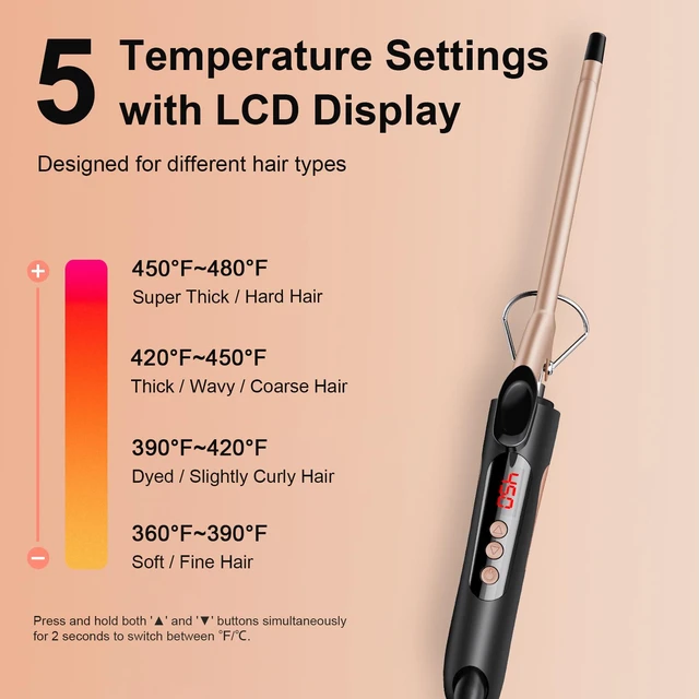 Alt view image 4 of 7 - 1/2 Inch Curling Iron for Short Hair, Half Inch Skinny Curling Wand for Pixie Cuts & Bangs, Ceramic Thin Hair Curler with Small Barrel for Tight Ringlets, Travel Dual Voltage (360°F-480°F)