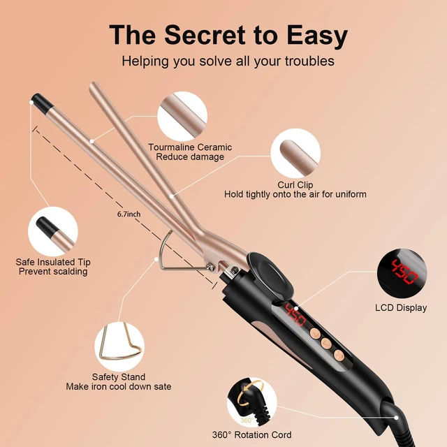 Alt view image 5 of 7 - 1/2 Inch Curling Iron for Short Hair, Half Inch Skinny Curling Wand for Pixie Cuts & Bangs, Ceramic Thin Hair Curler with Small Barrel for Tight Ringlets, Travel Dual Voltage (360°F-480°F)