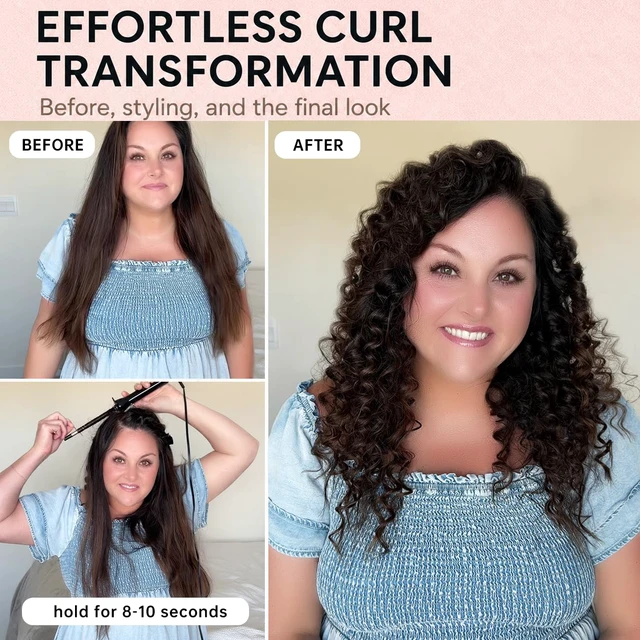 Alt view image 2 of 7 - 3/8 Inch Curling Iron Wand, Small Ceramic Curler Barrel Tiny Black | Clamp-free design, Creates Natural Curls without Creases, Temperature 360-420, Dual Voltage 100240V Design, 30s Heating