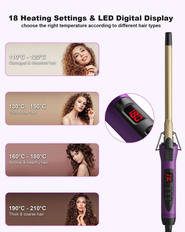 Alt view image 3 of 6 - 1/2 Inch Small Curling Iron Wand for Short & Long Hair, Half Inch Curling Wand Ceramic Small Barrel Curling Iron Tiny Curling Wand with Adjustable Temperature, Include Heat Resistant Glove