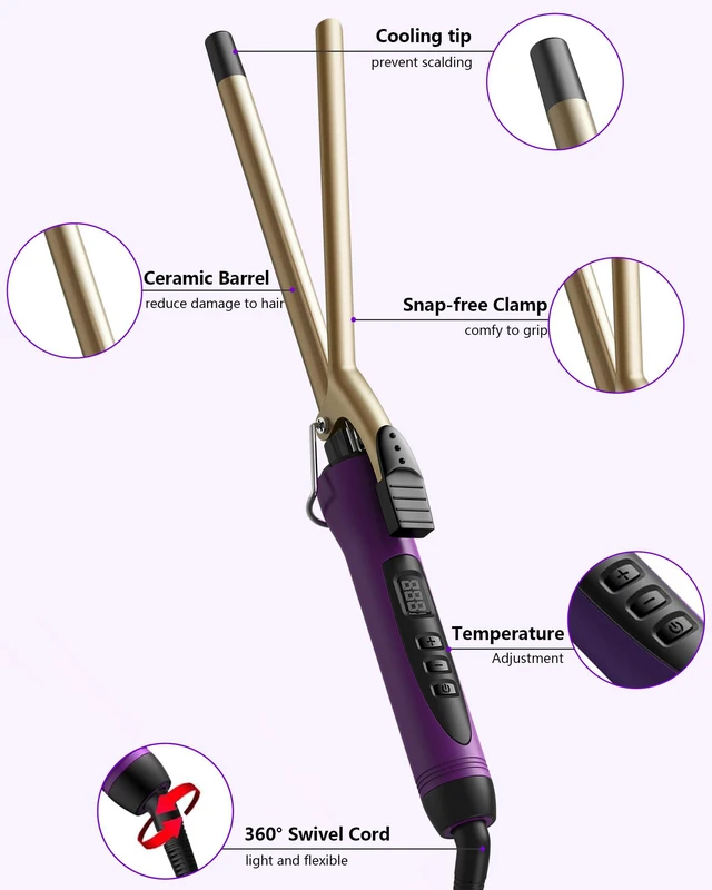 Alt view image 4 of 6 - 1/2 Inch Small Curling Iron Wand for Short & Long Hair, Half Inch Curling Wand Ceramic Small Barrel Curling Iron Tiny Curling Wand with Adjustable Temperature, Include Heat Resistant Glove