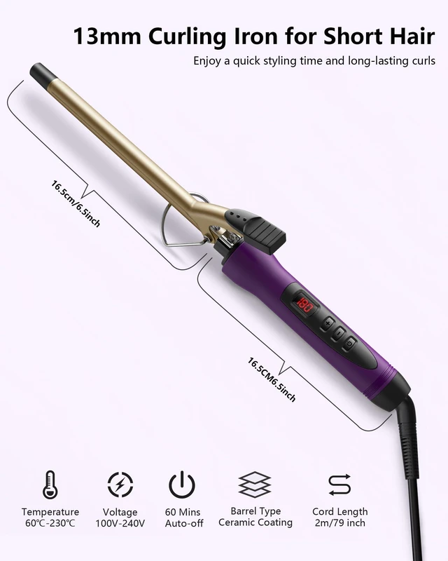 Alt view image 5 of 6 - 1/2 Inch Small Curling Iron Wand for Short & Long Hair, Half Inch Curling Wand Ceramic Small Barrel Curling Iron Tiny Curling Wand with Adjustable Temperature, Include Heat Resistant Glove