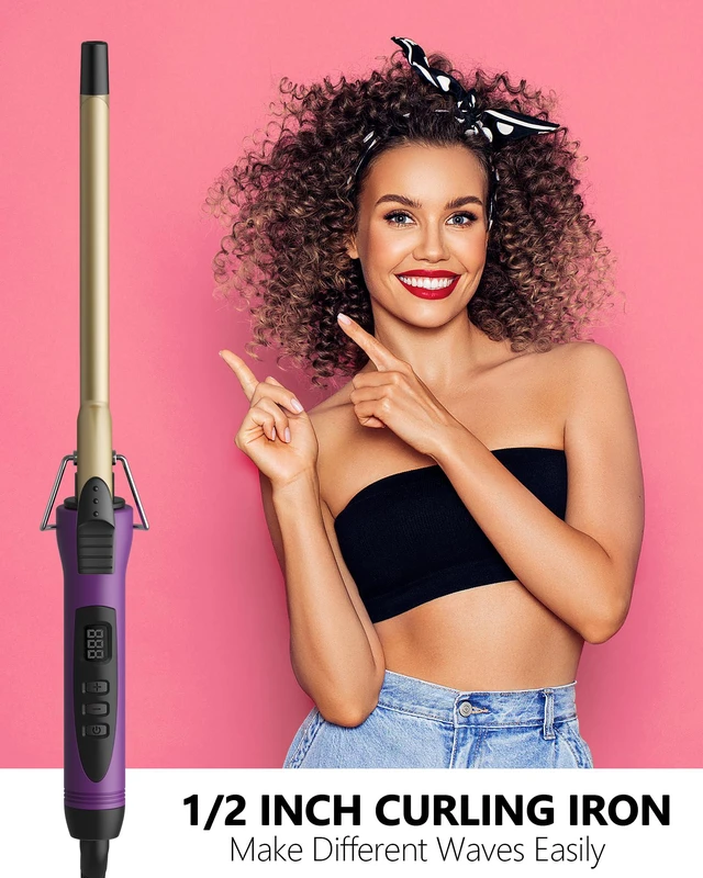 Alt view image 6 of 6 - 1/2 Inch Small Curling Iron Wand for Short & Long Hair, Half Inch Curling Wand Ceramic Small Barrel Curling Iron Tiny Curling Wand with Adjustable Temperature, Include Heat Resistant Glove