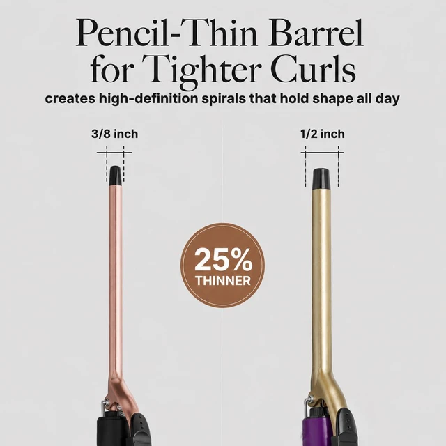 Alt view image 4 of 7 - 3/8 Inch Small Barrel Curling Iron for Short & Long Hair, Dual Voltage | Extra Long Skinny Ceramic Barrel Hair Curler for Tight Curls, 5 Temps, Glove Included
