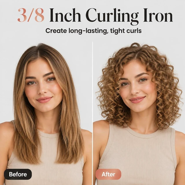 Alt view image 2 of 7 - 3/8 Inch Small Barrel Curling Iron for Short & Long Hair, Dual Voltage | Extra Long Skinny Ceramic Barrel Hair Curler for Tight Curls, 5 Temps, Glove Included