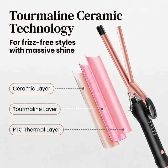 Alt view image 6 of 7 - 3/8 Inch Small Barrel Curling Iron for Short & Long Hair, Dual Voltage | Extra Long Skinny Ceramic Barrel Hair Curler for Tight Curls, 5 Temps, Glove Included