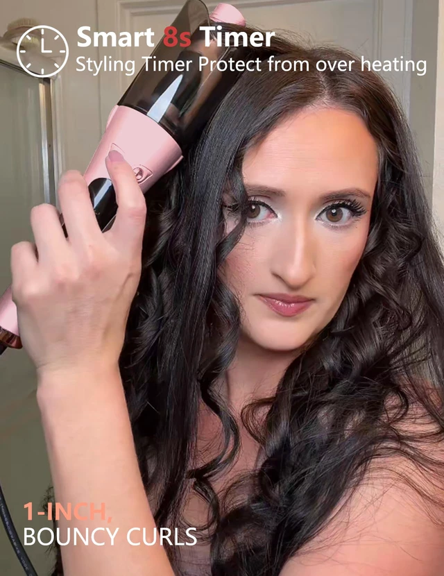 Alt view image 4 of 7 - Automatic Rotating Curling Iron 1 Inch, Dual Voltage Hair Curler | One-Button Auto Curl, Anti-Scald & Tangle-Free, Negative Ion Ceramic, 8 Heat Settings, 60-Min Auto Shut-Off, for Travel