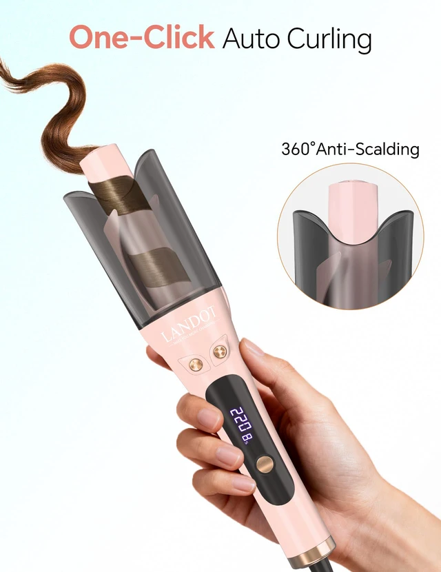 Alt view image 7 of 7 - Automatic Rotating Curling Iron 1 Inch, Dual Voltage Hair Curler | One-Button Auto Curl, Anti-Scald & Tangle-Free, Negative Ion Ceramic, 8 Heat Settings, 60-Min Auto Shut-Off, for Travel