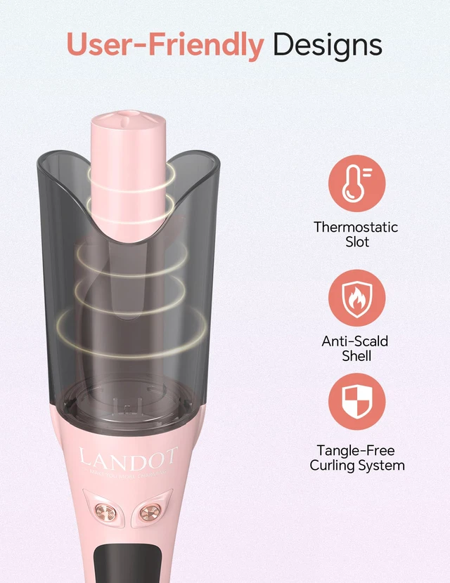 Alt view image 6 of 7 - Automatic Rotating Curling Iron 1 Inch, Dual Voltage Hair Curler | One-Button Auto Curl, Anti-Scald & Tangle-Free, Negative Ion Ceramic, 8 Heat Settings, 60-Min Auto Shut-Off, for Travel