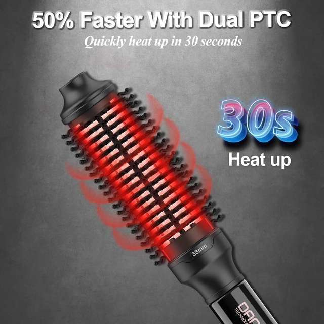 Alt view image 2 of 6 - Brush,Heated Round brush, 1.5 Inch Ceramic Curling Brush | Dual PTC Technology *Dual Voltage *30sec Fast heating *360 Swivel Cord *High and low switch *Comb and Curling Iron Combined