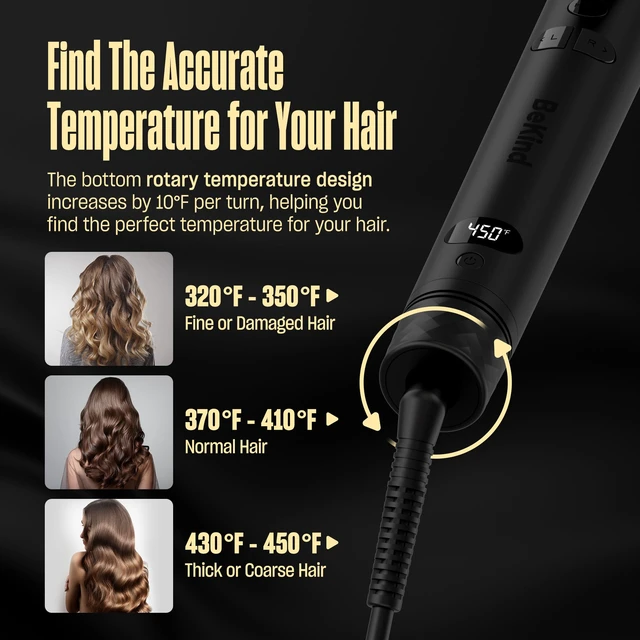 Alt view image 5 of 7 - Automatic Rotating Curling Iron by BeKind Waves, 1 Inch Rotating Wand for Beach Waves, Tourmaline Ceramic, Fast Heat-up, Multiple Temps, Long-Lasting Curls, Dual Voltage (Black)
