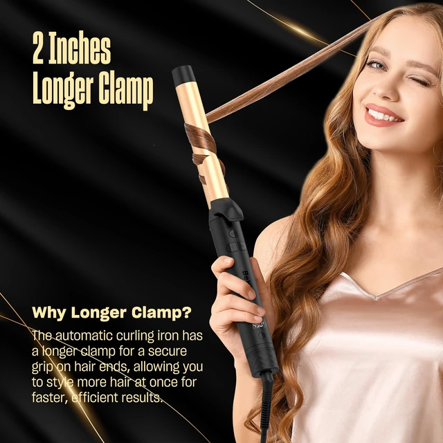 Alt view image 3 of 7 - Automatic Rotating Curling Iron by BeKind Waves, 1 Inch Rotating Wand for Beach Waves, Tourmaline Ceramic, Fast Heat-up, Multiple Temps, Long-Lasting Curls, Dual Voltage (Black)