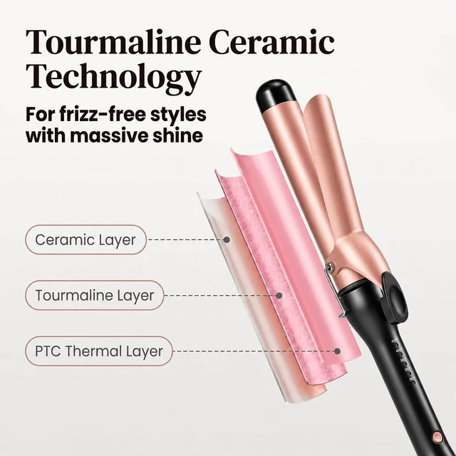 Alt view image 4 of 7 - 1.25 Inch Curling Iron, Tourmaline Ceramic Hair Curler with Clamp, 5 Heat Settings 280°F-430°F, 30s Fast Heating, Dual Voltage, 60-Min Auto Shut-Off, for Loose Curls and Soft Natural Waves