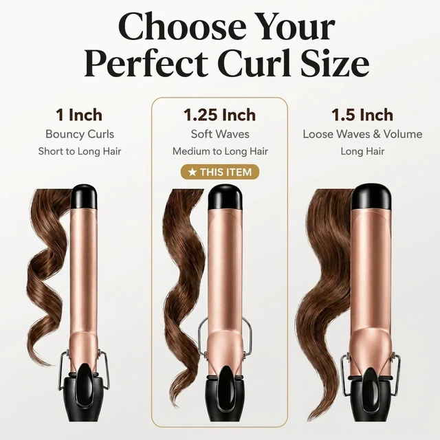 Alt view image 3 of 7 - 1.25 Inch Curling Iron, Tourmaline Ceramic Hair Curler with Clamp, 5 Heat Settings 280°F-430°F, 30s Fast Heating, Dual Voltage, 60-Min Auto Shut-Off, for Loose Curls and Soft Natural Waves