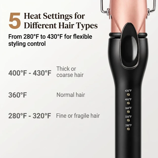 Alt view image 5 of 7 - 1.25 Inch Curling Iron, Tourmaline Ceramic Hair Curler with Clamp, 5 Heat Settings 280°F-430°F, 30s Fast Heating, Dual Voltage, 60-Min Auto Shut-Off, for Loose Curls and Soft Natural Waves